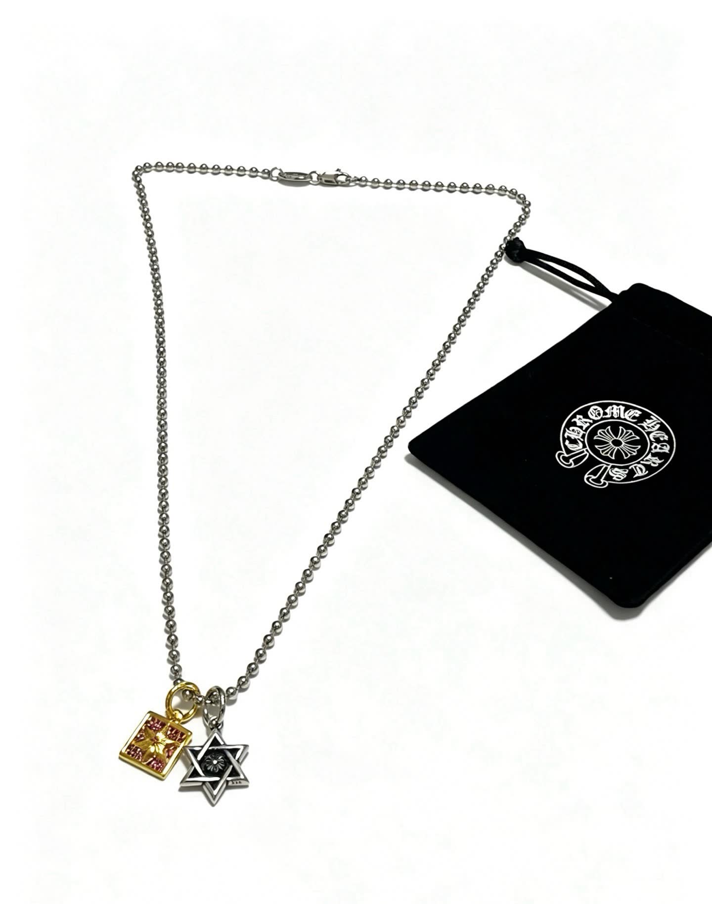 Chrome Hearts Beaded Necklace with Star and Square Charms